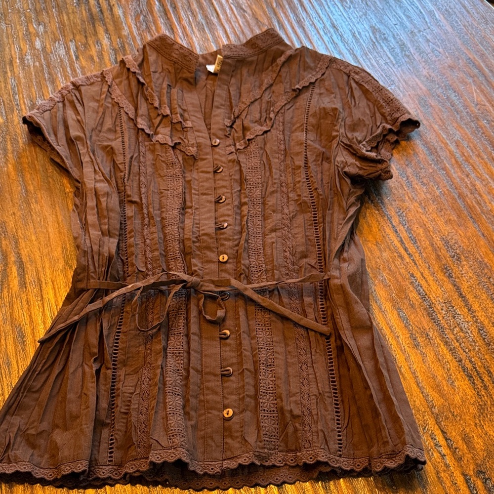 Kim Rogers Chocolate Brown Button-Up Blouse